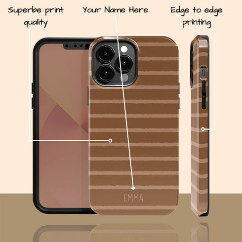 Custom Name Earth Tone Stripes iPhone Case